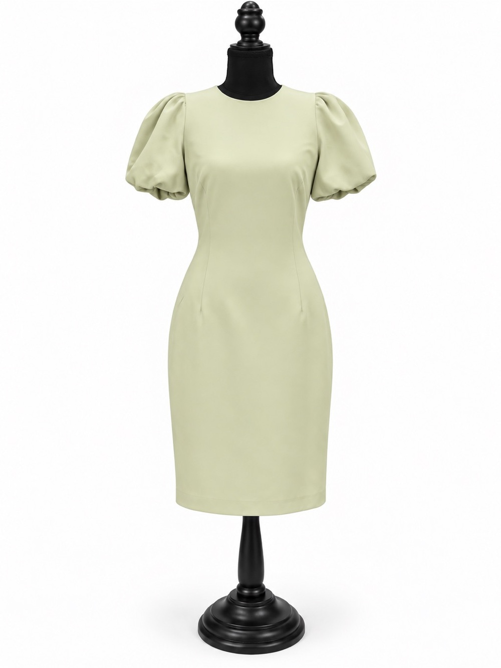 ANTONIO MELANI Sage Green Puff Sleeve Midi Sheath Dress